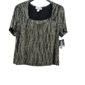 Ronni Nicole By Ouida Top Women 2XL Blouse Black Gold Silver Sparkle NWT